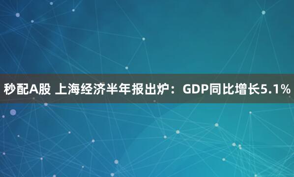 秒配A股 上海经济半年报出炉：GDP同比增长5.1%